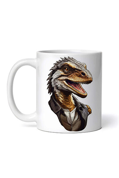 OEM Cană albă personalizată, Velociraptor costumat, INOVATIX®. 330ml