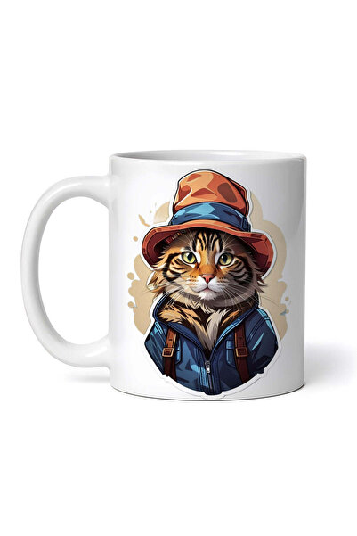 OEM Εξατομικευμένη λευκή κούπα, Γάτα με καπέλο, INOVATIX®. 330ml