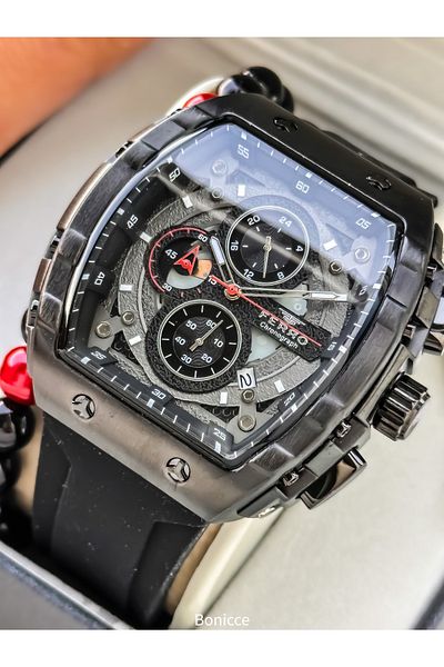 FERRO Sport Men's Watch, Active Functions, Black Silicone, with Calendar, Bracelet Gift