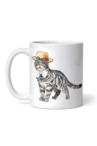 OEM Εξατομικευμένη λευκή κούπα, Γάτα με καπέλο, INOVATIX®. 330ml