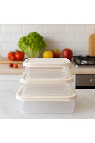 Doğuş Mutfak 3 Pieces Rectangular Food Storage Container - Microwave Suitable Organizer Organizer White