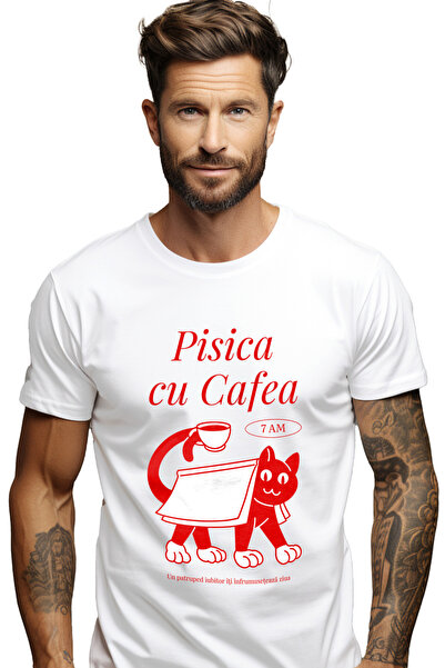 StoryGift Romania Tricou Barbati Pisica Cu Cafea. Simte Bucuria Pisicii Cafel...