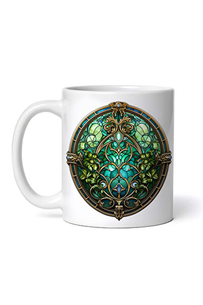 OEM Εξατομικευμένη λευκή κούπα, βιτρό Emerald με κλαδιά, INOVATIX®. 330ml