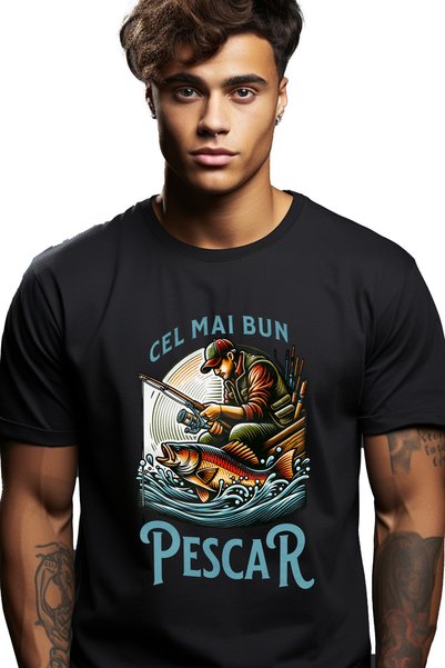 StoryGift Romania Tricou Barbati Cel Mai Bun Pescar Cu Imprimeu Pe Fata, 100%...