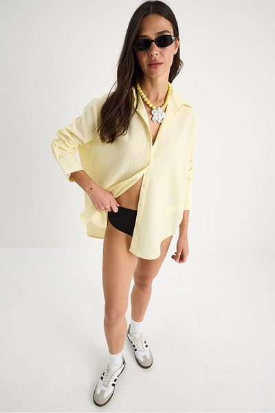 Bianco Lucci Women's Off-Shoulder Oversize Basic Wrap Shirt 60392 60271069