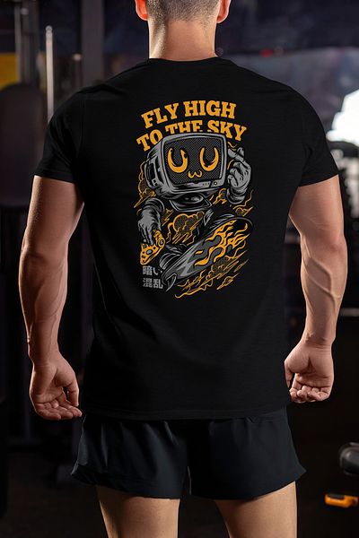 StoryGift Romania Men's T-shirt With Computer Monitor With Video Game Controller In Hand On Skateboard Stg