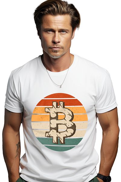 StoryGift Romania Tricou Barbati Bitcoin Sunset Business, Cu Imprimeu Pe Spate, 100% Bumbac, Alb, L Stg