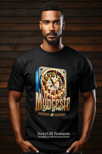 StoryGift Romania Men's T-Shirt Timoul Passes Motivational Text Work Hard! With Print On The Front, 100% Stg