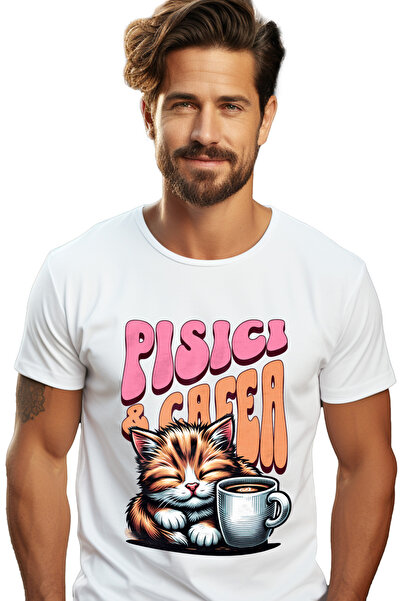 StoryGift Romania Tricou Barbati Pisici & Cafea Motan Dormind Ceasca De Cafea...