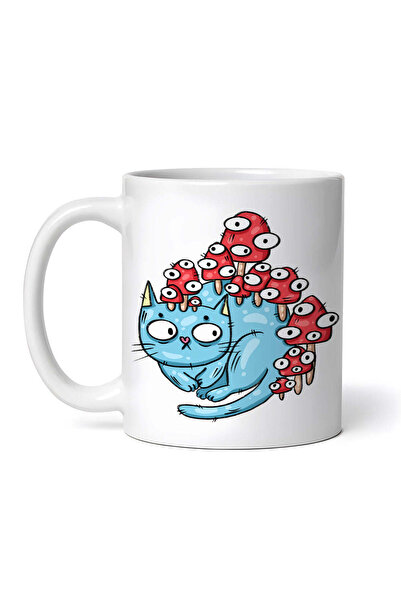 OEM Cană albă personalizată, Pisică ascunsă sub ciuperci, INOVATIX®. 330ml