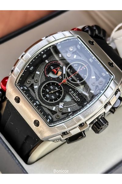 FERRO Sport Men's Watch, Active Functions, Black Silicone, with Calendar, Bracelet Gift