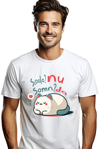 StoryGift Romania Tricou Barbati Pisica Dormind, Scoala Nu Somn Da Dimetii Gr...