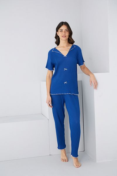 Siyah İnci Saks Seasonal Thin Bow Pajama Suit7879