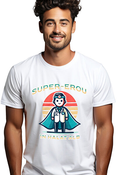 StoryGift Romania Tricou Barbati Barbat Doctor Text Super-erou In Halat Alb M...