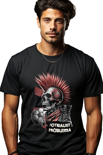 StoryGift Romania Tricou Barbati Craniu Uman Cu Creasta Fotbalist Problema Sp...