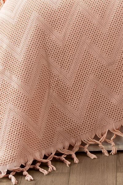 Sevim 100% Cotton Double Binding Fringed Pike-220X240 Cm-Powder