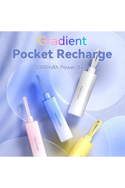 Vention External Battery, , Type-c, Lightning, 20w, Light Indicator, Fast Charging, 5000mah, Yellow
