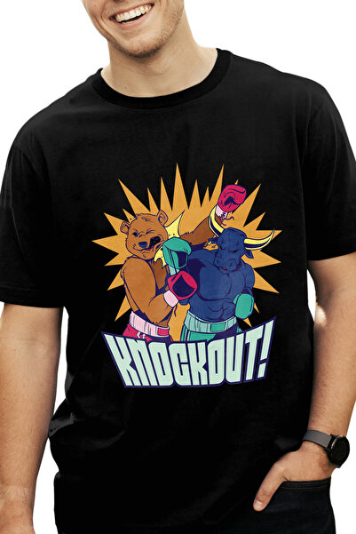 StoryGift Romania Tricou Barbati Pentru Investitori Si Pasionatii De Box Cu Mesajul Knockout In Bull Si Bear Stg