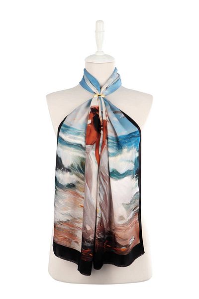 Bursa İpek Blue Seagull Pattern Silk Scarf