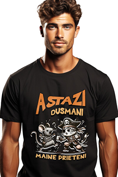 StoryGift Romania Tricou Barbati Pisica Si Soricel Text Astazi Dusmani Maine ...