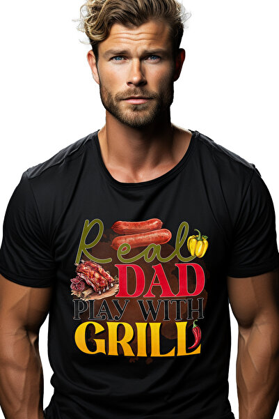 StoryGift Romania Tricou Barbati Cu Mesajul "real Dad Play With Grill", Tatal...