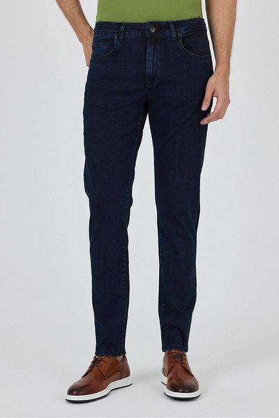 İmza Dark Navy Gabardine 5 Pocket Straight Leg Casual Slim Fit Cotton Denim Trousers 1023250151