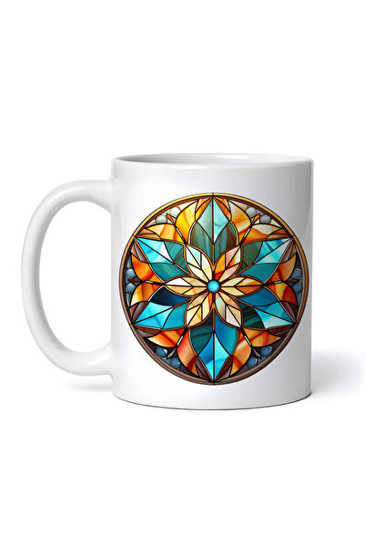 OEM Cană albă personalizată, vitraliu floral, INOVATIX®. 330ml