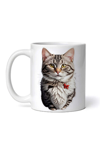 OEM Cană albă personalizată, Pisică Americană cu păr sârmos și fundă, INOVATIX®. 330ml