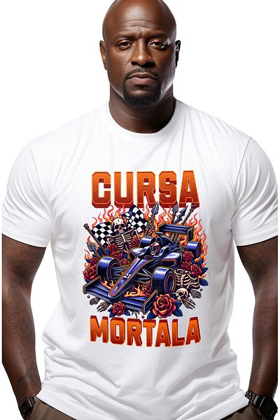 StoryGift Romania Tricou Barbati Cursa Mortala Schelete Campion Formula 1 Viteza Cu Imprimeu Pe Fata, 100% Bstg