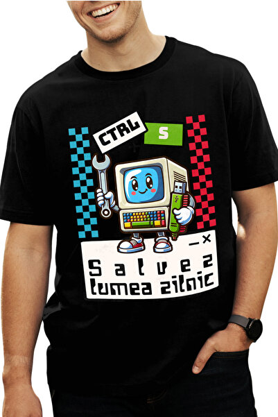 StoryGift Romania Tricou Barbati Calculator Vesel Text Ctrl S Salvez Lumea Zi...