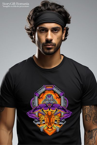 StoryGift Romania Men's T-shirt With Monster, Crystal, Robot, Arms, Cables, Sci Fi, Mecha, With Print On Stg