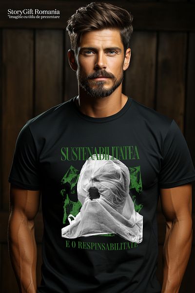 StoryGift Romania Tricou Barbati Sustenabilitatea E O Responsabilitate Poluare Sac De Plastic Cu Imprimeu Pe Stg