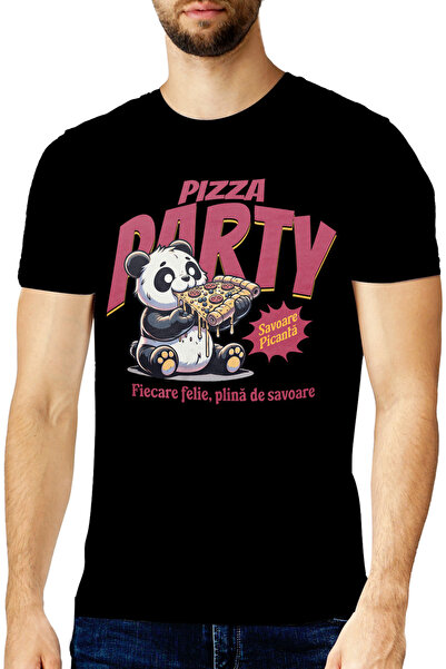 StoryGift Romania Tricou Barbati Pizza Party. Savoare Picanta Urs Panda Manca...
