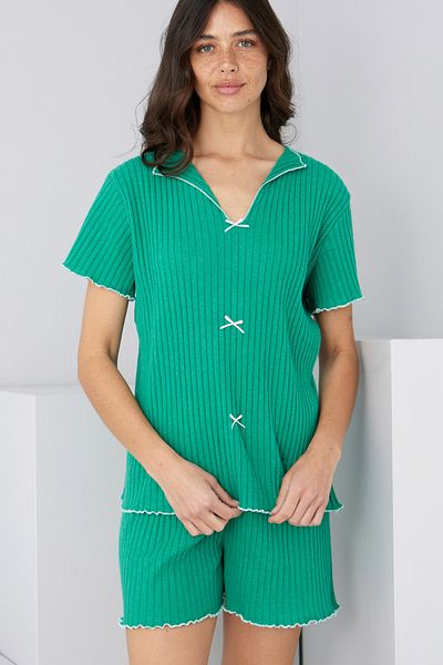 Siyah İnci Green Seasonal Slim Bow Shorts Suit7880