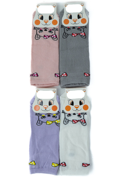 Ottoland Детски къси чорапи за момичета, 4 чифта, памук, сладък дизайн, еласт...