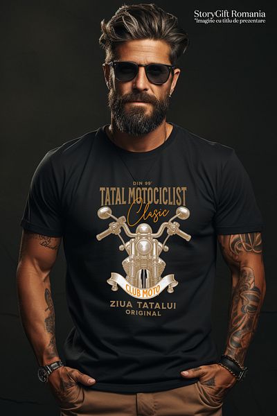 StoryGift Romania Tricou Barbati Cel Mai Buntatal Motor Familie Relatie Tata Copi Cu Imprimeu Pe Fata, 100% Stg