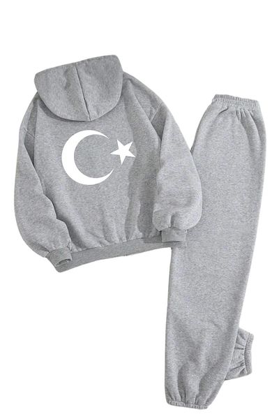 NO 601 Σετ φούτερ με φερμουάρ Unisex Γκρι Τουρκική σημαία