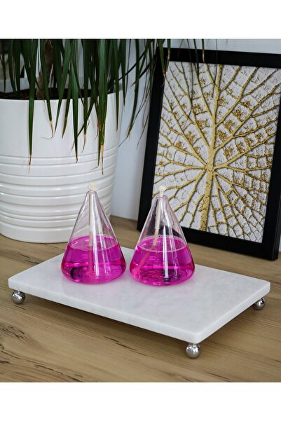 Gemboss حامل عرض ديكور من الرخام الطبيعي من فاراليا هوم مقاس 27 × 17 سم، قدم فضية متوسطة الحجم