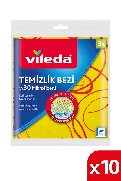 Vileda 10 Pack of 3 Kitchen Diapers with 30% Microfiber