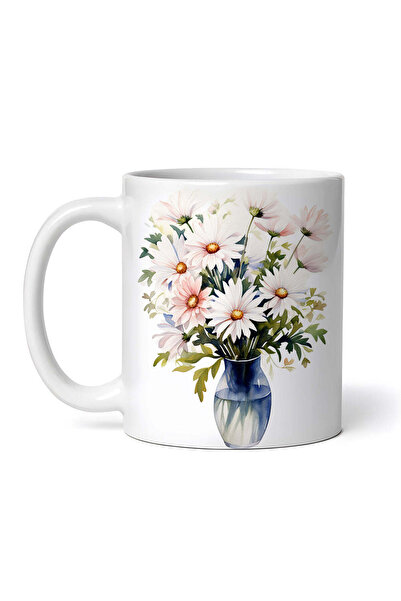 OEM Cană albă personalizată, Vază albastră cu flori albe, INOVATIX®. 330ml