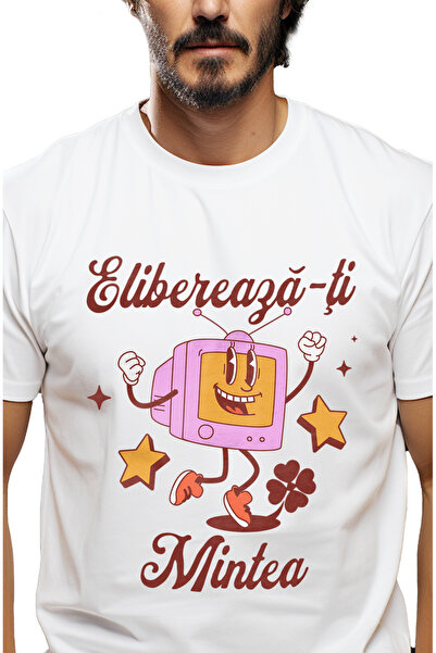 StoryGift Romania Tricou Barbati Televizor Fericit Text Elibereaza-ti Mintea ...