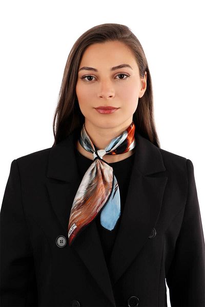 Bursa İpek Blue Seagull Pattern Silk Handkerchief