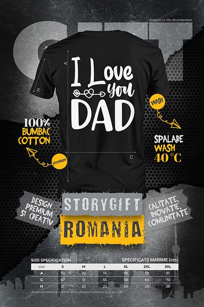 StoryGift Romania Men's T-Shirt For A Mother Who Loves Her Father - Appreciation With Print On Back, 100%stg