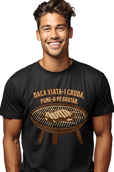 StoryGift Romania Tricou Barbati Carne Pe Gratar, Text Daca Viata-i Cruda Cu ...