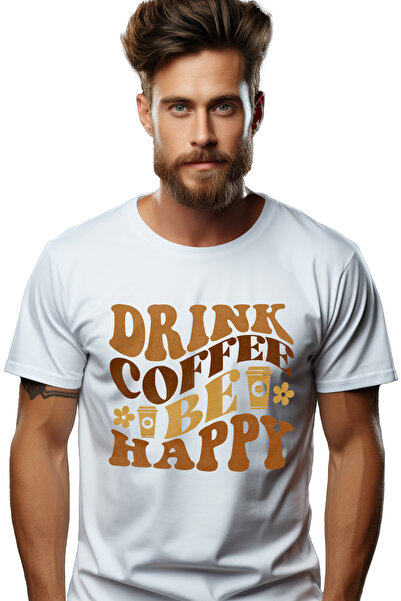 StoryGift Romania Tricou Barbati Cu Text In Engleza Drink Coffee Be Happy, Ce...