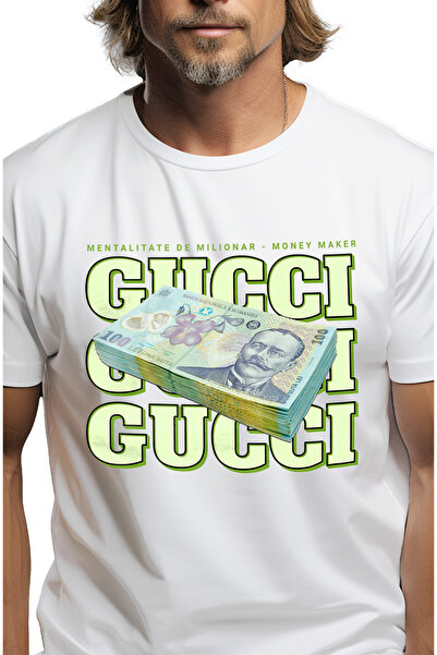 StoryGift Romania Tricou Barbati Gucci - 100 Lei Romanesti Cu Imprimeu Pe Fat...