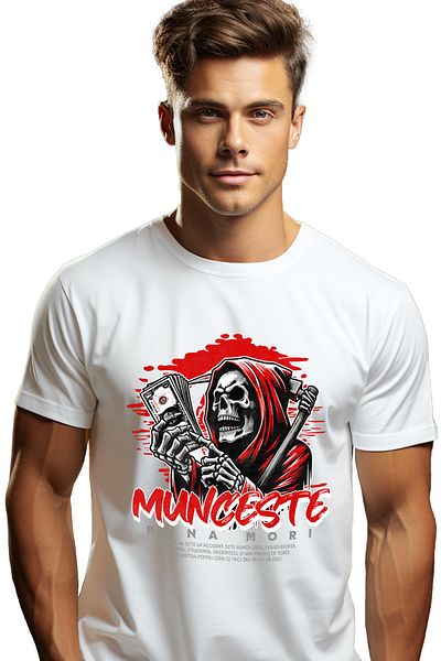 StoryGift Romania Tricou Barbati Munceste Pana Mori - Bani, Succes, Perseverenta Cu Imprimeu Pe Fata, 100% Bstg