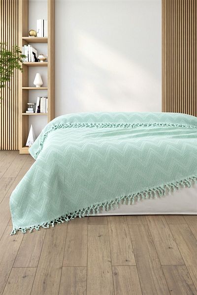 Sevim بيكيه مزدوج مزين بالقطن 100% - 220x240 سم - نعناعي