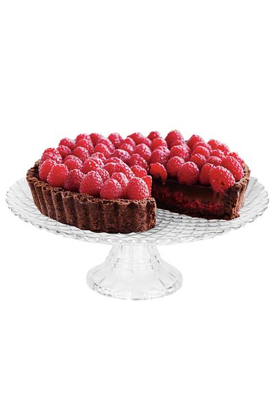 PUFO Bol de fructe tip platou din sticlă cu picior pentru prăjituri, produse de patiserie, fructe, aperitive, 25,5 cm