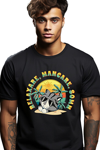 StoryGift Romania Tricou Barbati Pisica In Vacanta, Text Relaxare Mancare Som...